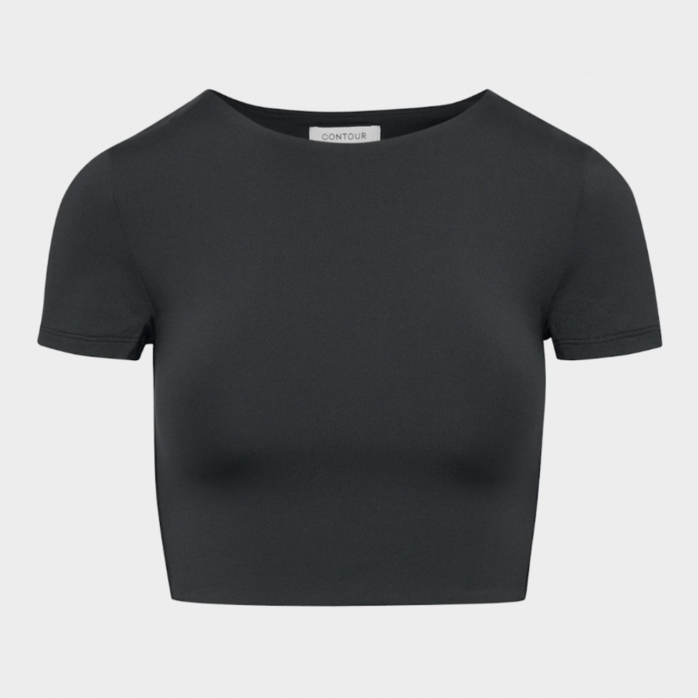 Black Contour Cropped Crewneck Tee